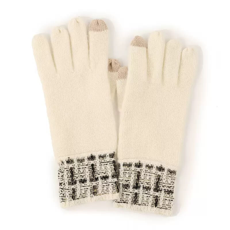 Soft cashmere gloves for women with plaid cuff warm and stylish