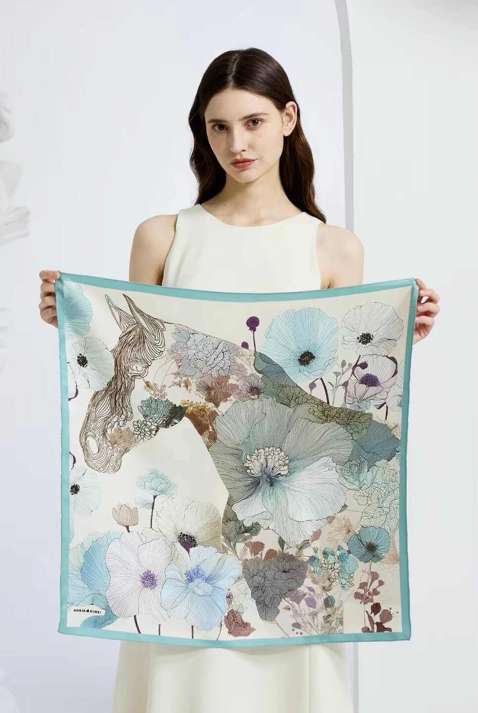 spring summer silk square scarf floral horse design