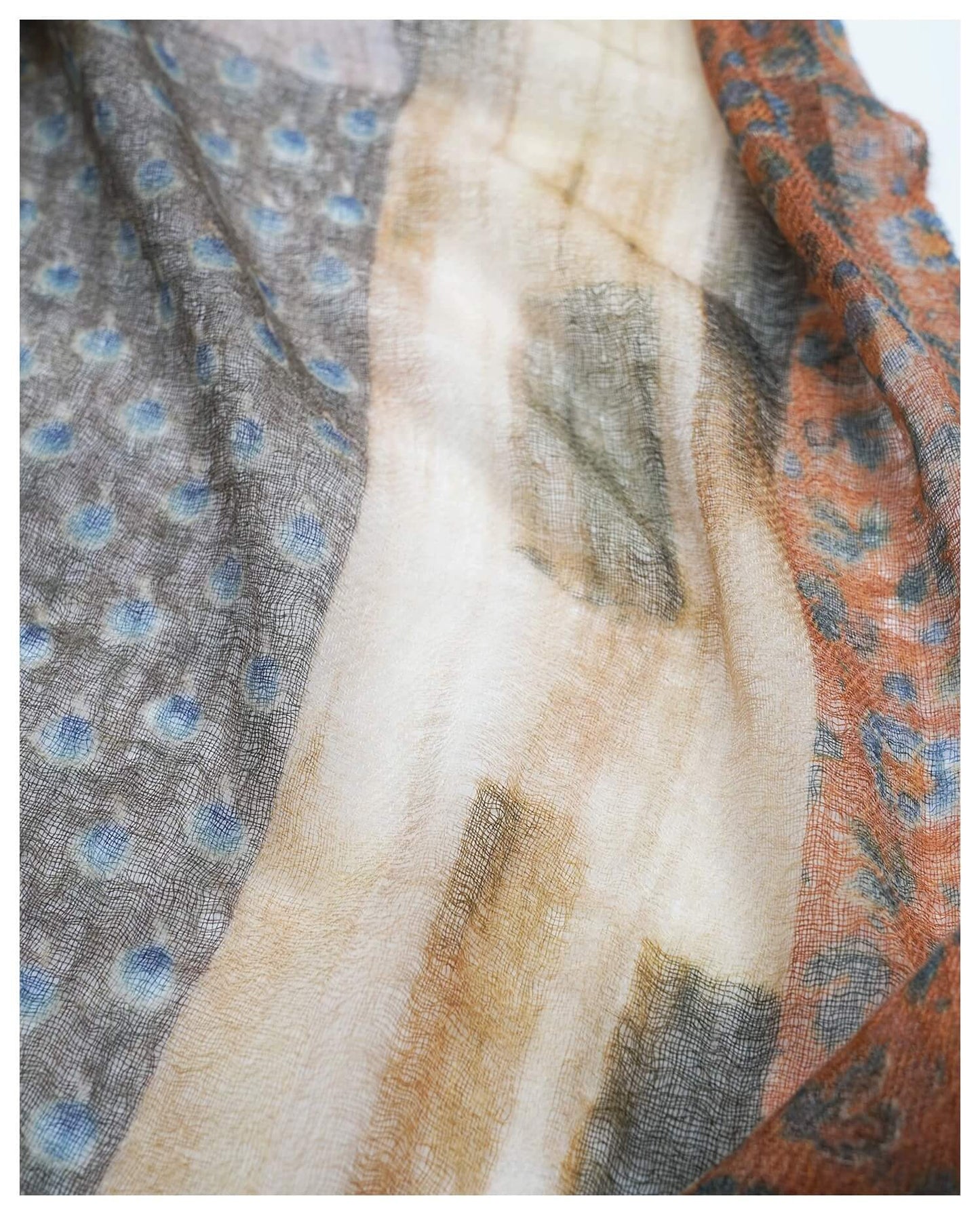 vintage inspired floral geometric cashmere shawl close texture