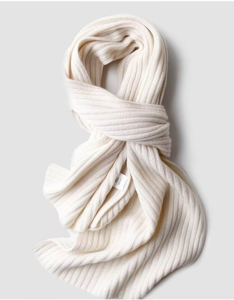Luxurious Unisex 100% Cashmere Rib-Knit Scarf in white