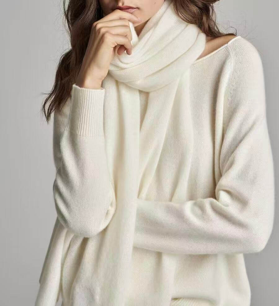 	The Finest 100% Cashmere Knitted Scarf in Solid Color, Soft Luxury Winter Wrap 180x60cm