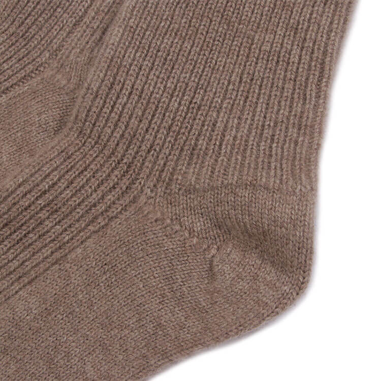 Warm camel tone cashmere ribbed socks, women’s winter luxury essential.