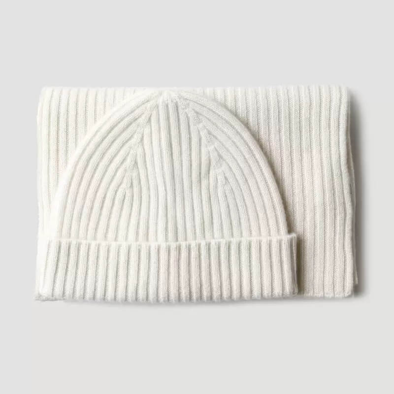 white beige brown cashmere scarf set