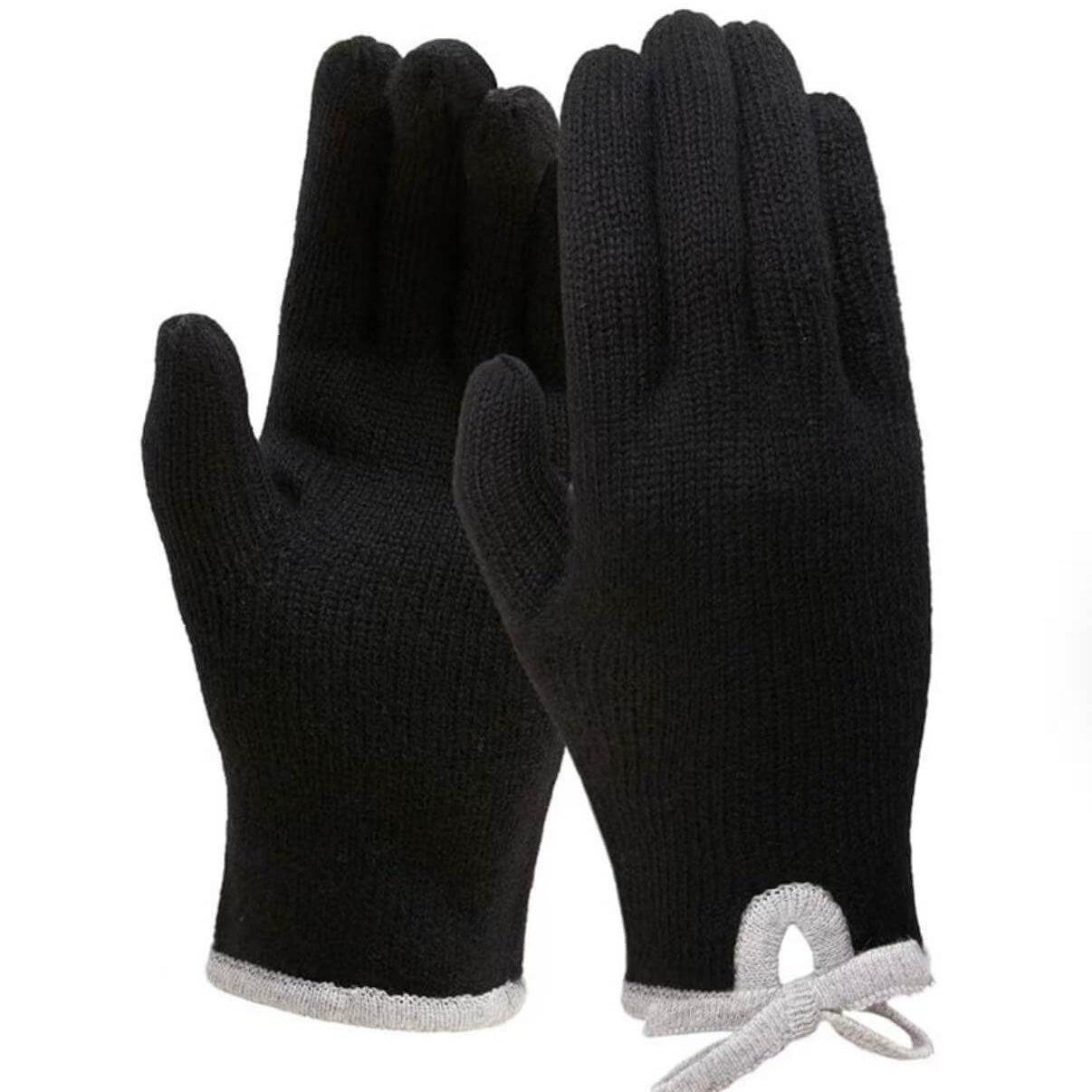 black cashmere gloves with bow ribbon wrist