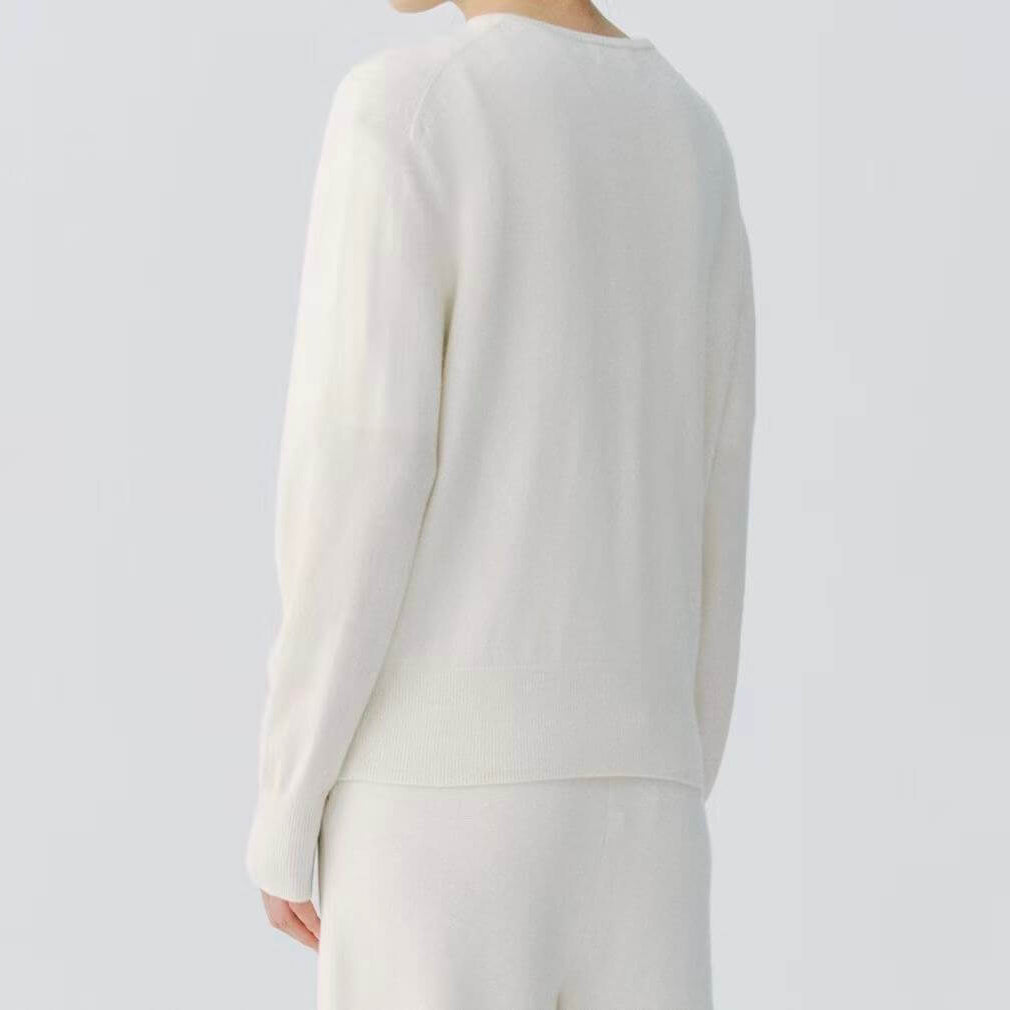 	white 100% cashmere cardigan outfit minimalist luxury everyday styling