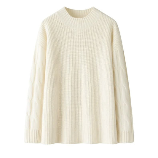 white color cashmere sweaters for women round neck crew neck cable knitting sweaters