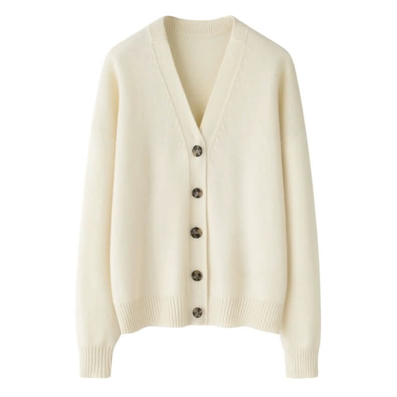 Women's 100% Cashmere V-Neck Cardigan White M 100% Cashmere