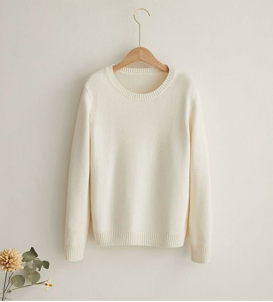 white color crew neck pure women cashmere sweaters