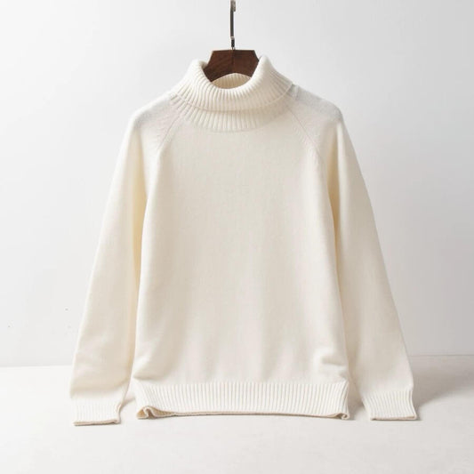 White Chunky Cashmere Turtleneck Sweater for Women - 100% Cashmere Winter Knitwear, Cozy & Luxurious