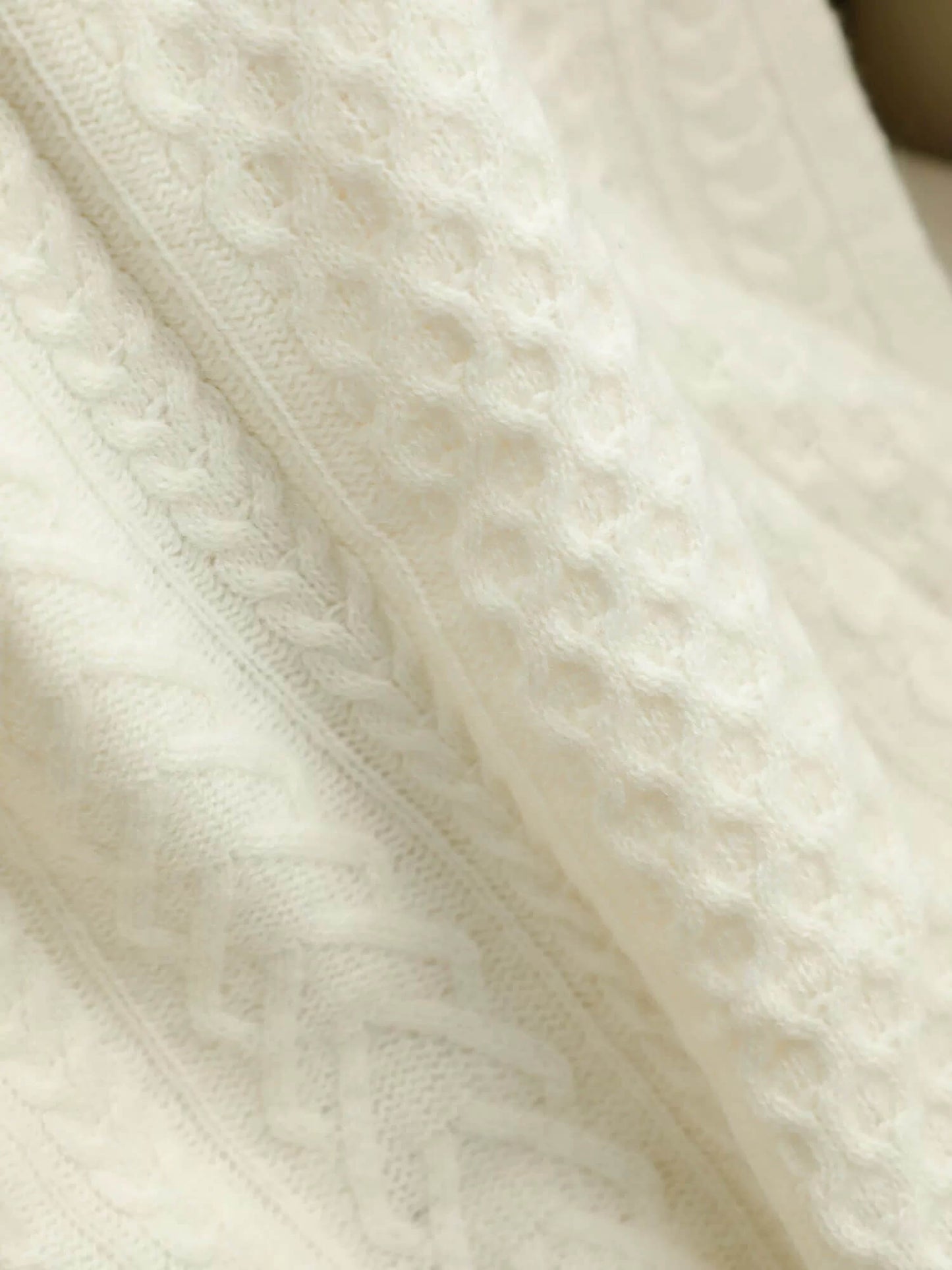 Pure White Cable Knit Cashmere Scarf Wrap,Soft Warm Cashmere Cable Pattern Scarf