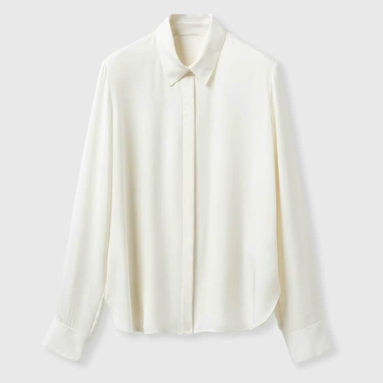 Ivory 24 Momme Double Crepe de Chine Silk Shirt 