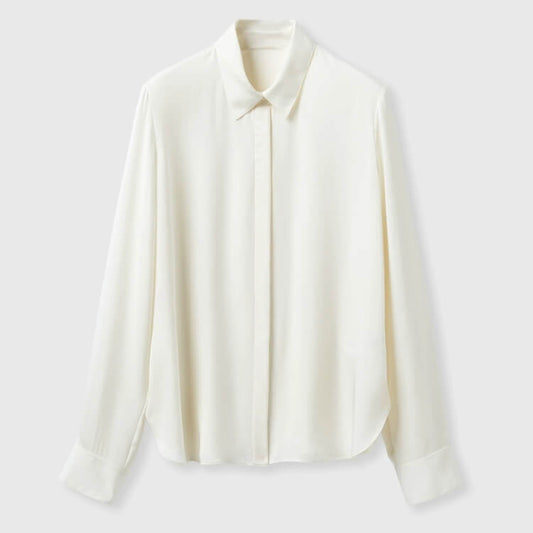Ivory 24 Momme Double Crepe de Chine Silk Shirt 