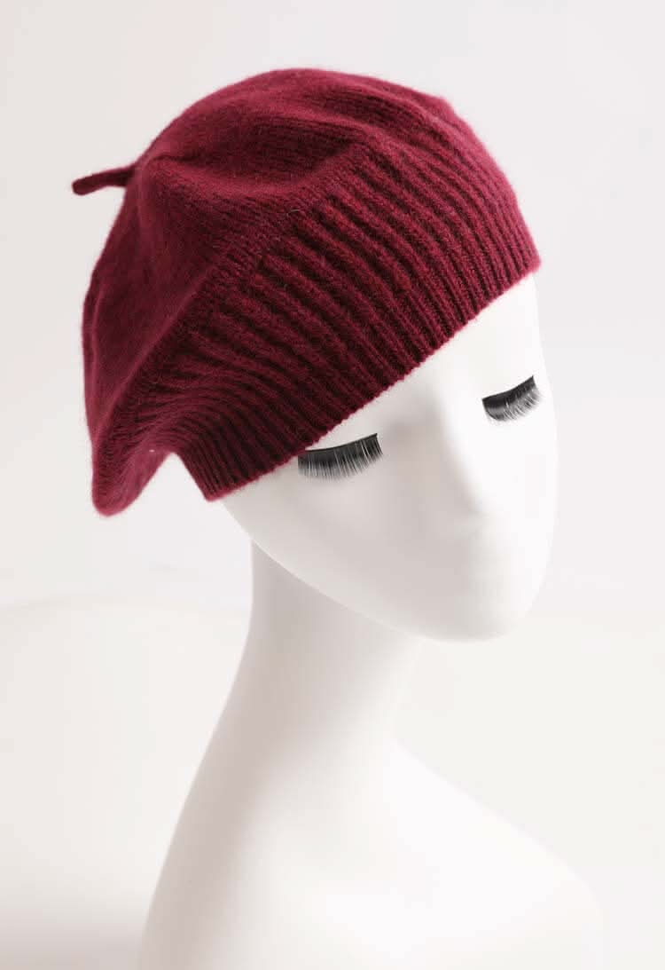 Women's cashmere beanie berets hats in burgandy red