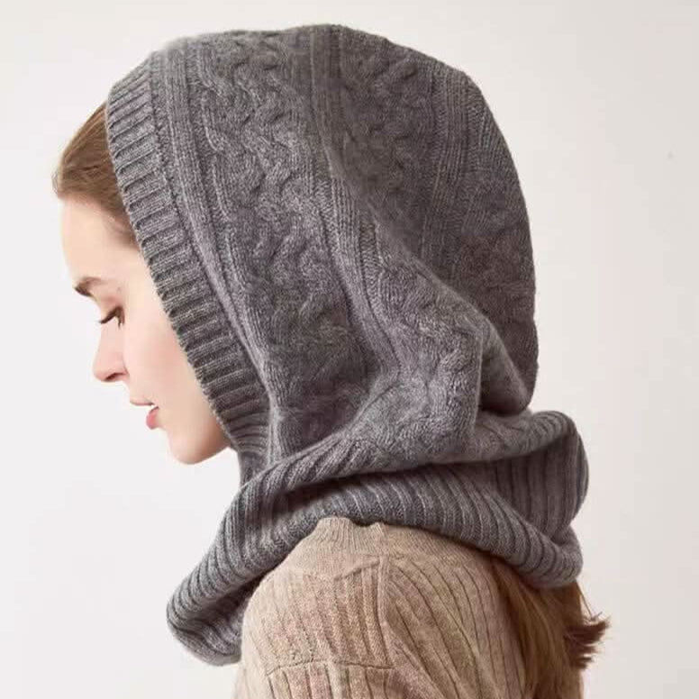 Women's cashmere balaclava, 100% cashmere hat,CABLE CASHMERE BALACLAVA IN grey