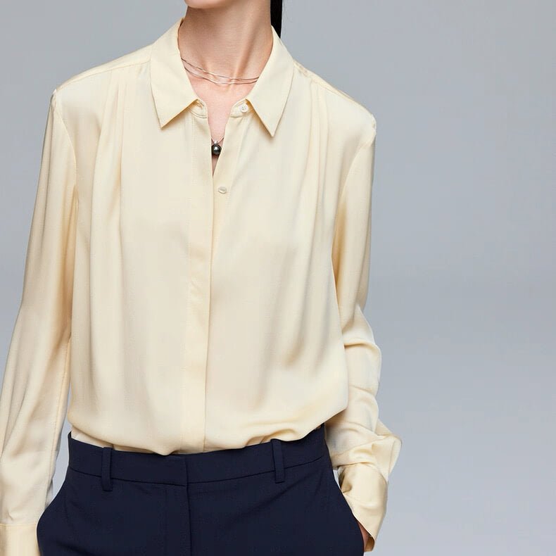 	Light cream yellow mulberry silk blouse