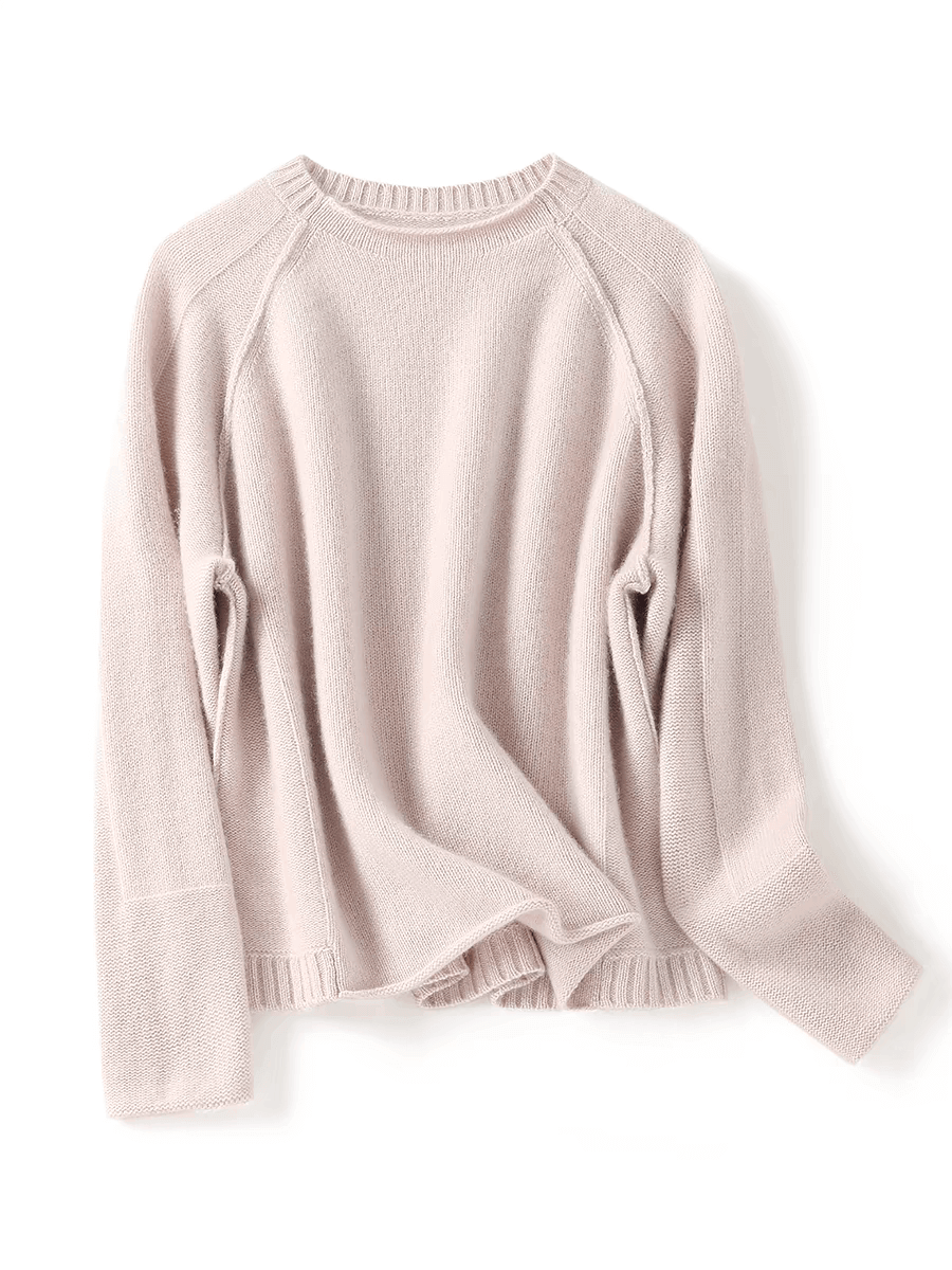 Luxurious 100% Cashmere Crewneck Sweater for Women in beige color 
