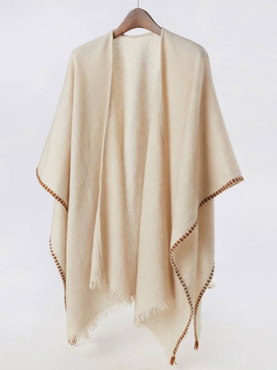 Cashmere cape shawl for women, quiet luxury fashion in beige color
