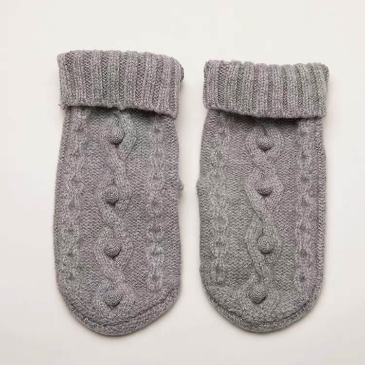 Women’s 100% Cashmere Cable Knit Gloves Thick, Full-Finger Style in Pure grey