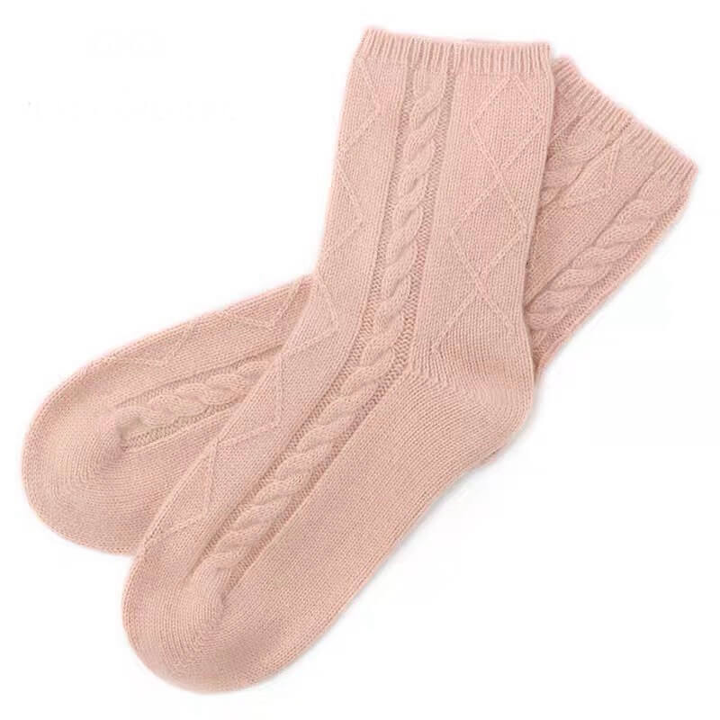 Luxurious Women’s 100% Cashmere Cable Bed Socks in pink