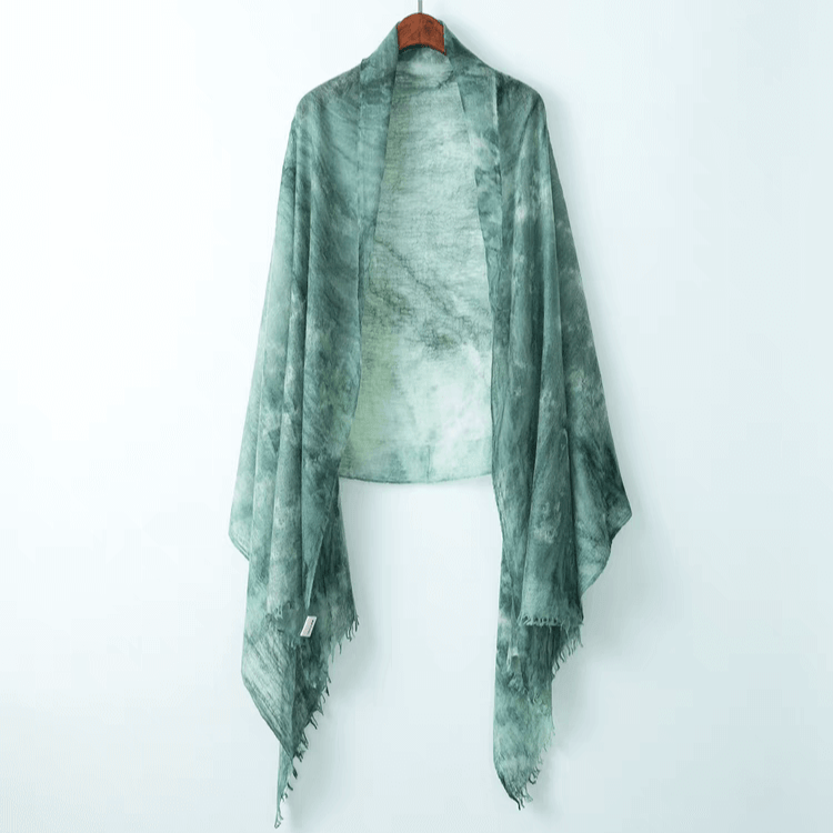 Ultra-Light 100% Cashmere Scarf Shawl: Hand-Dyed Tie-Dye in Unique Earth Tones - Cloud-Soft Luxury!
