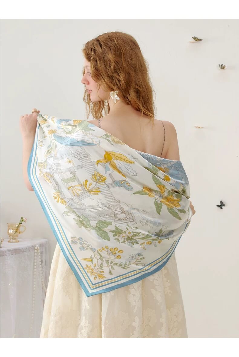 Lavender Purple Floral Silk Scarf Flat Lay