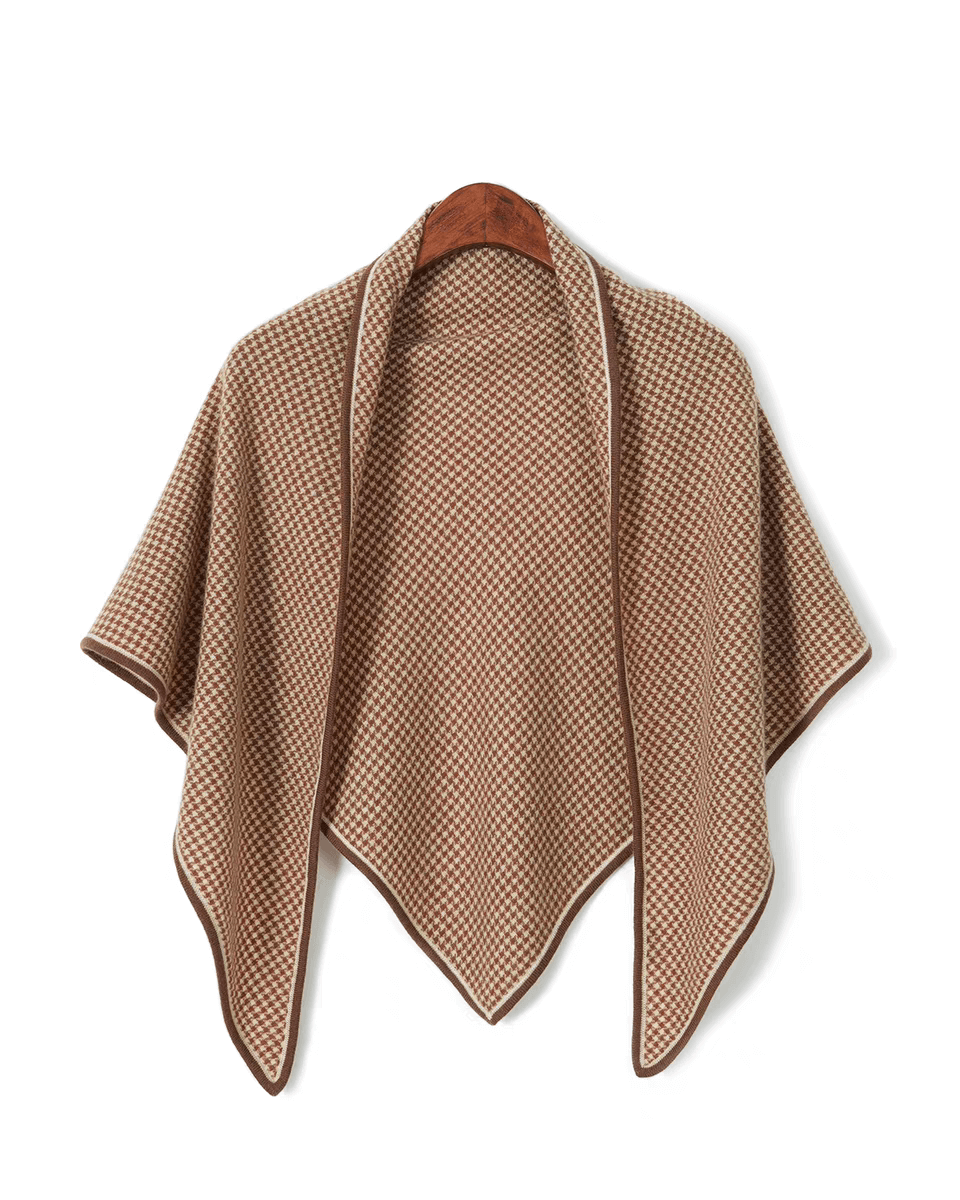 Women's triangle cashmere scarf brown color Houndstooth scarf