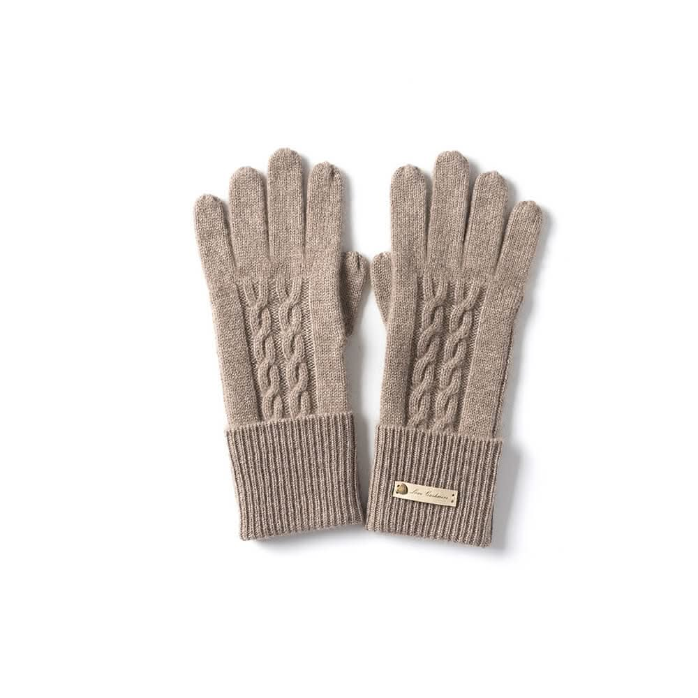 Women's Cable Cashmere Gloves in camel