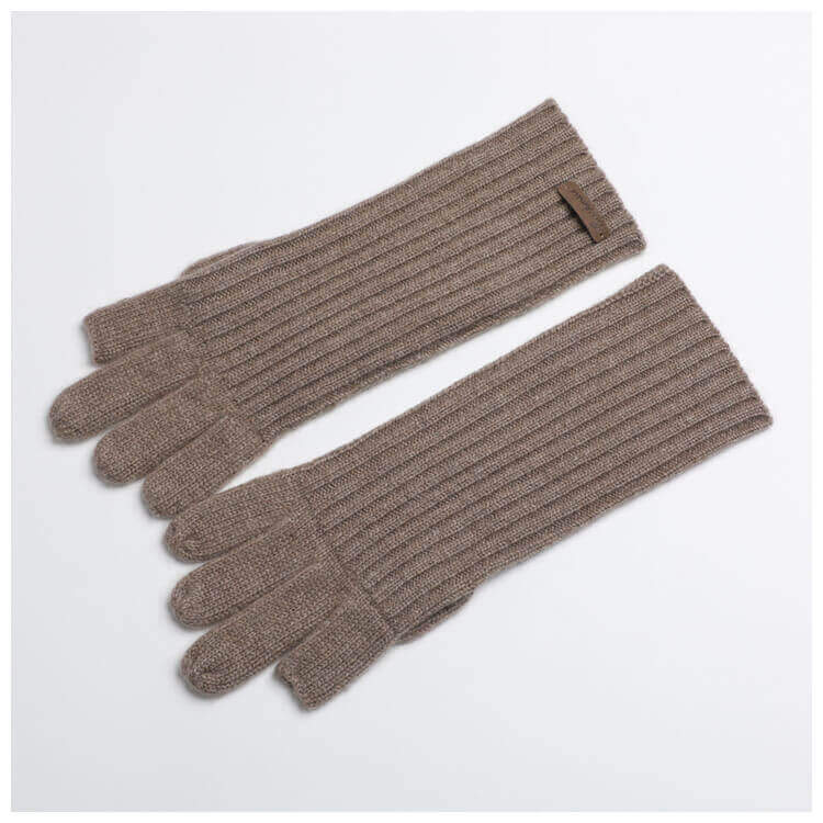  100% Cashmere Long Gloves in camel color for women 