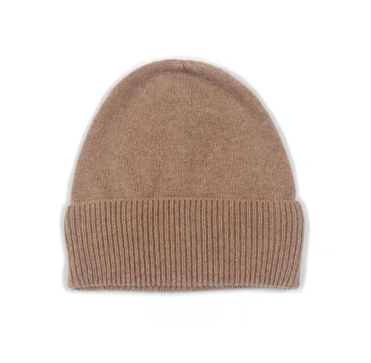 women cashmere beanie in toast color 