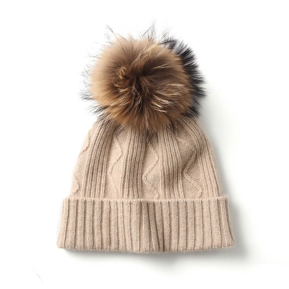 women cashmere beanie hats with pom pom