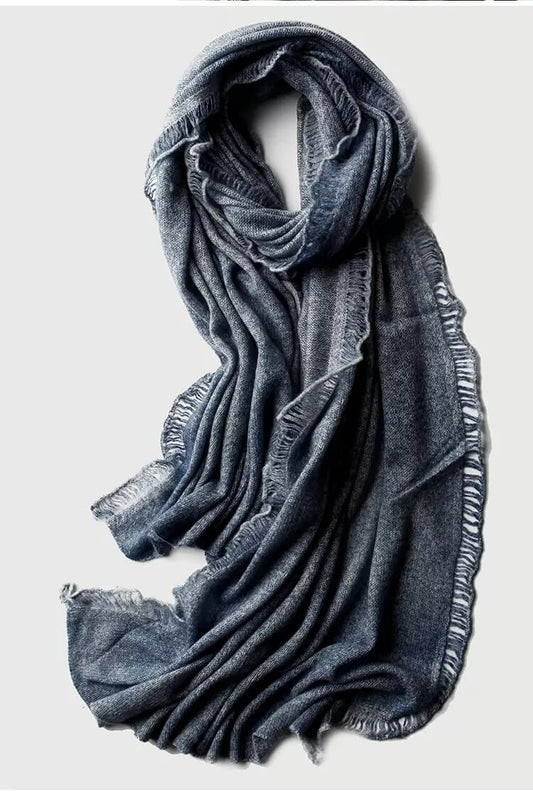 Luxurious 100% Cashmere Ombré Painted Wrap in blue color