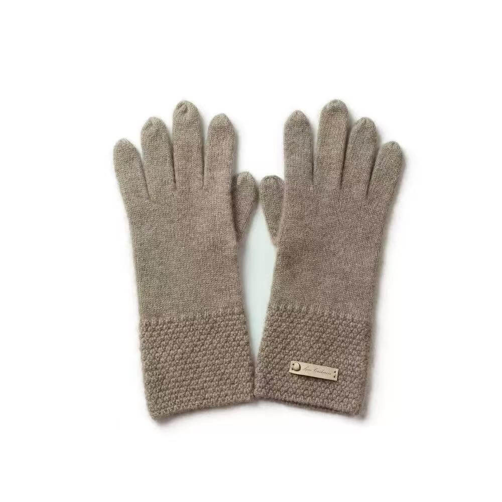 Women’s 100% Pure Cashmere Five-Finger Gloves in camel color 