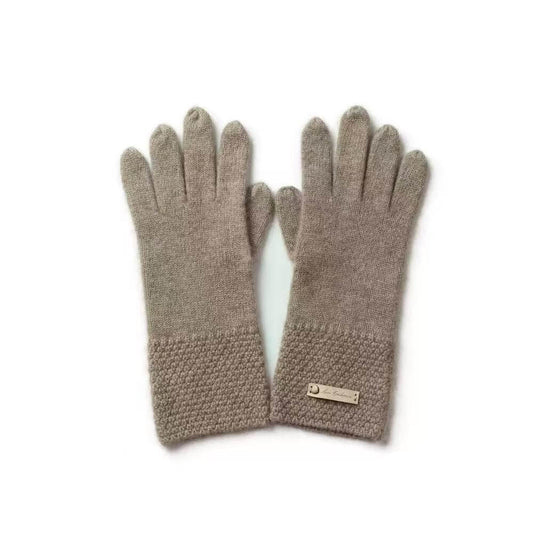 Women’s 100% Pure Cashmere Five-Finger Gloves in camel color 