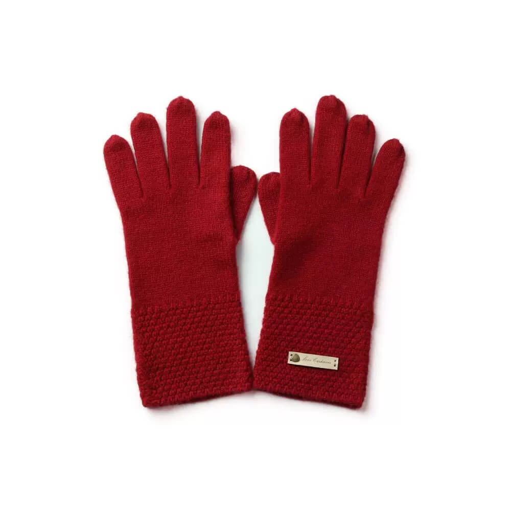 Women’s 100% Pure Cashmere Five-Finger Gloves in red 