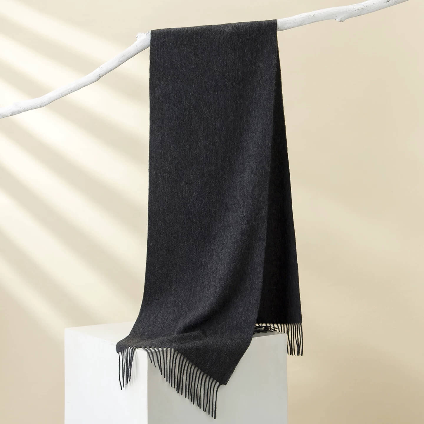 Charcoal cashmere scarf, classic winter essential
