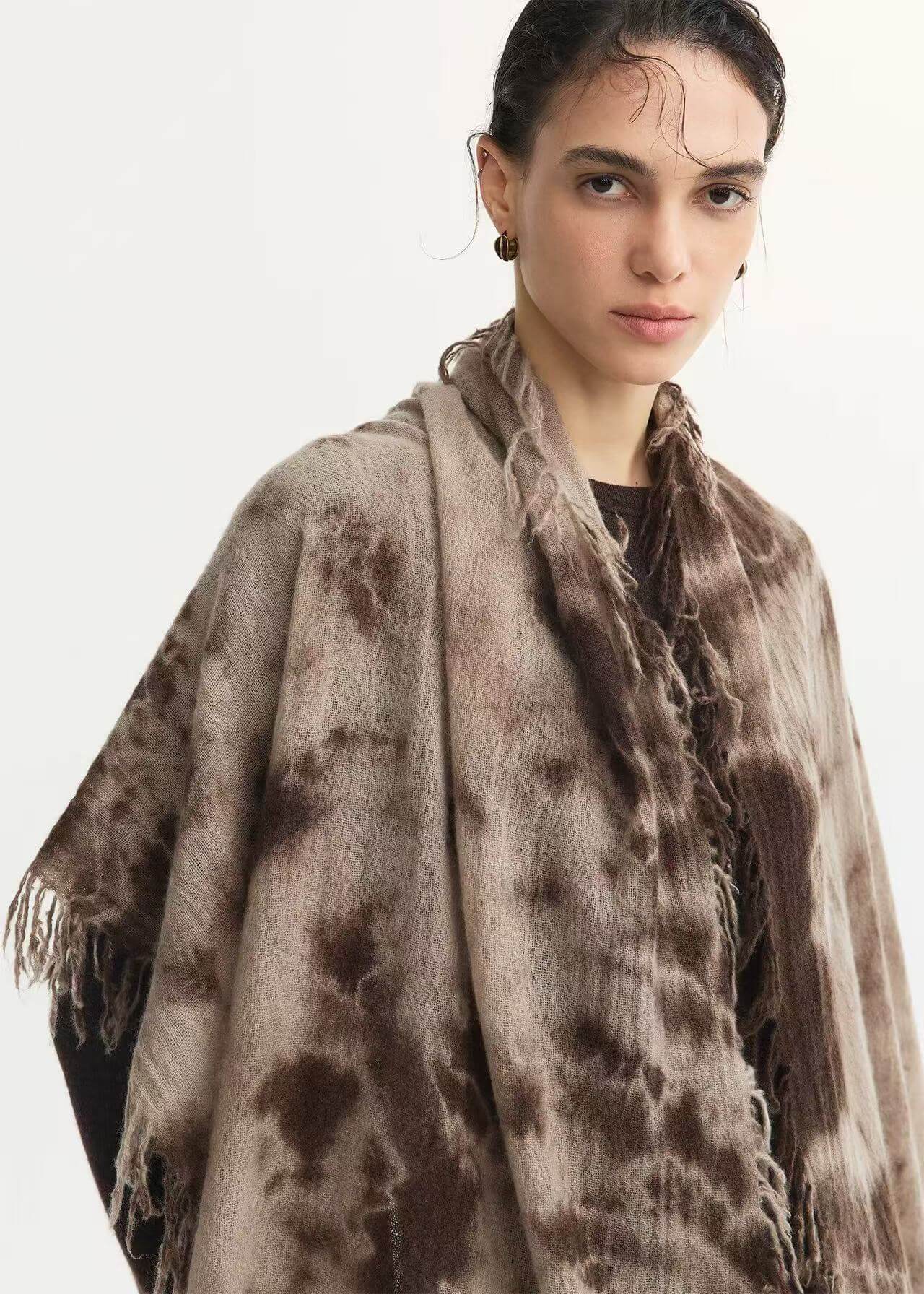 Women's 100% Cashmere Tie-Dye Shawl Scarf in  camel color 