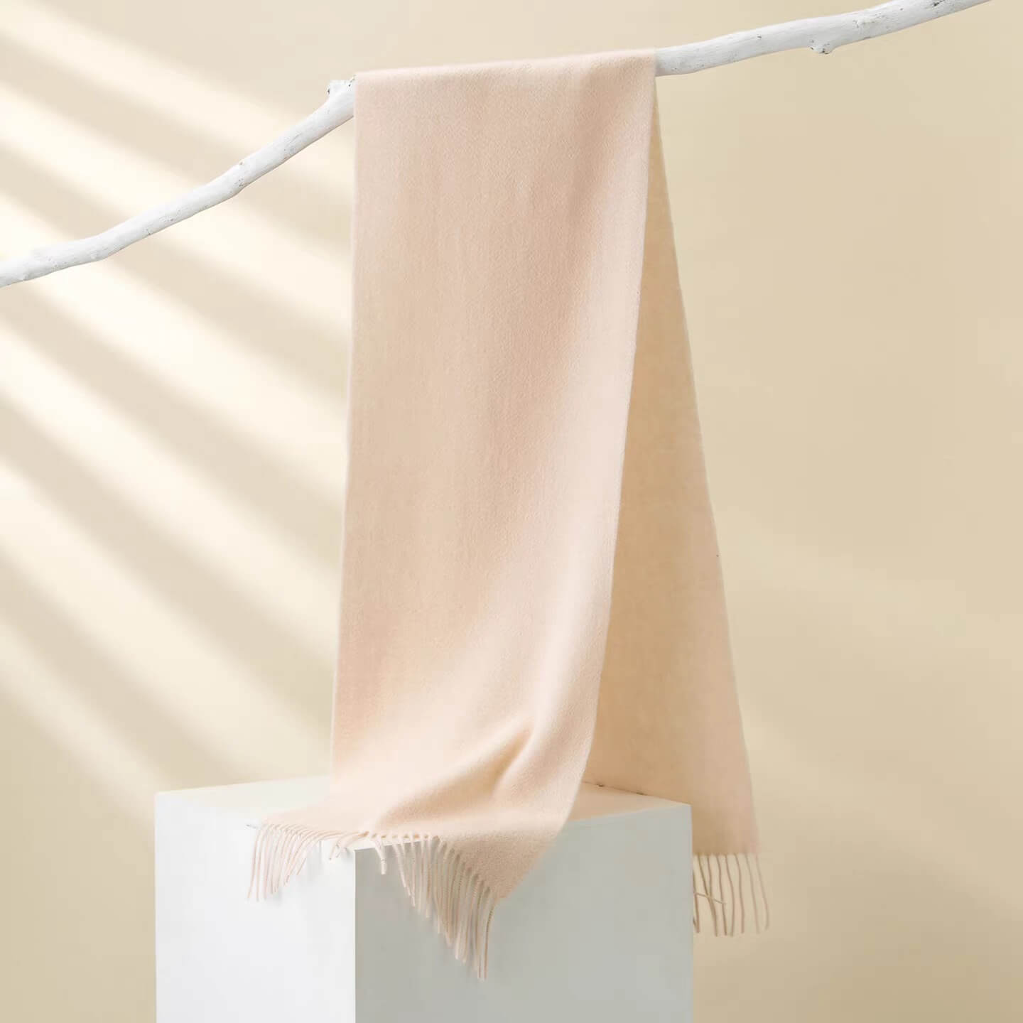 Classic 100% Cashmere Scarf in cream beige color for women