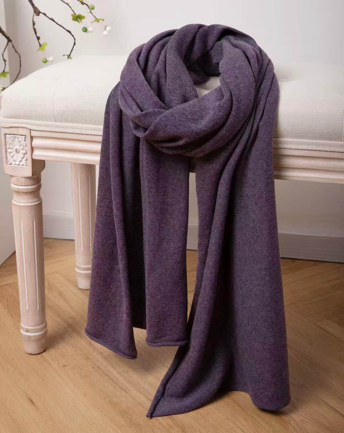 	Women’s Pure Cashmere Scarf in Heather Plum – Lightweight Luxury Shawl