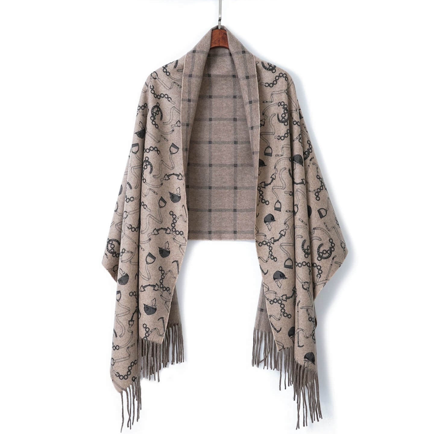 Reversible 100% Cashmere Scarf Wrap in brown color 