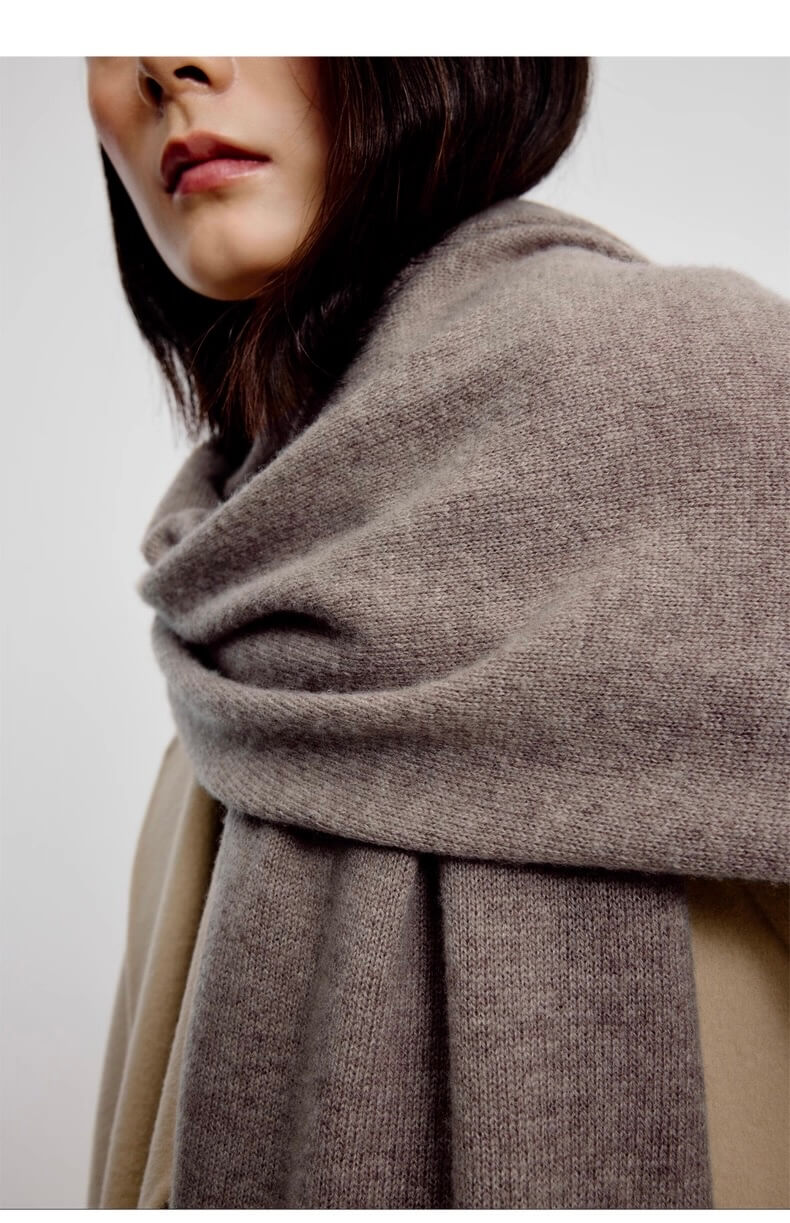 Women’s pure cashmere scarf with handmade fringe, neutral beige tone