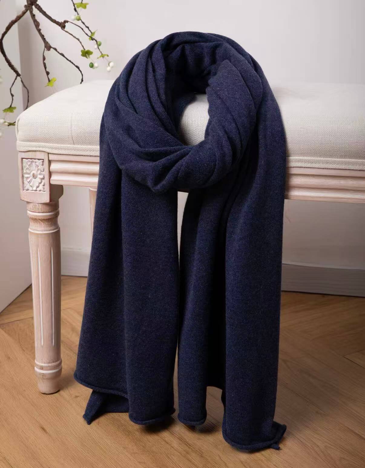 Deep Navy Cashmere Shawl – Classic Solid Color Women’s Cashmere Scarf,Ultra-Fine 3-Ply Spun Cashmere Scarf – Soft, Warm, Breathable Luxury Wrap