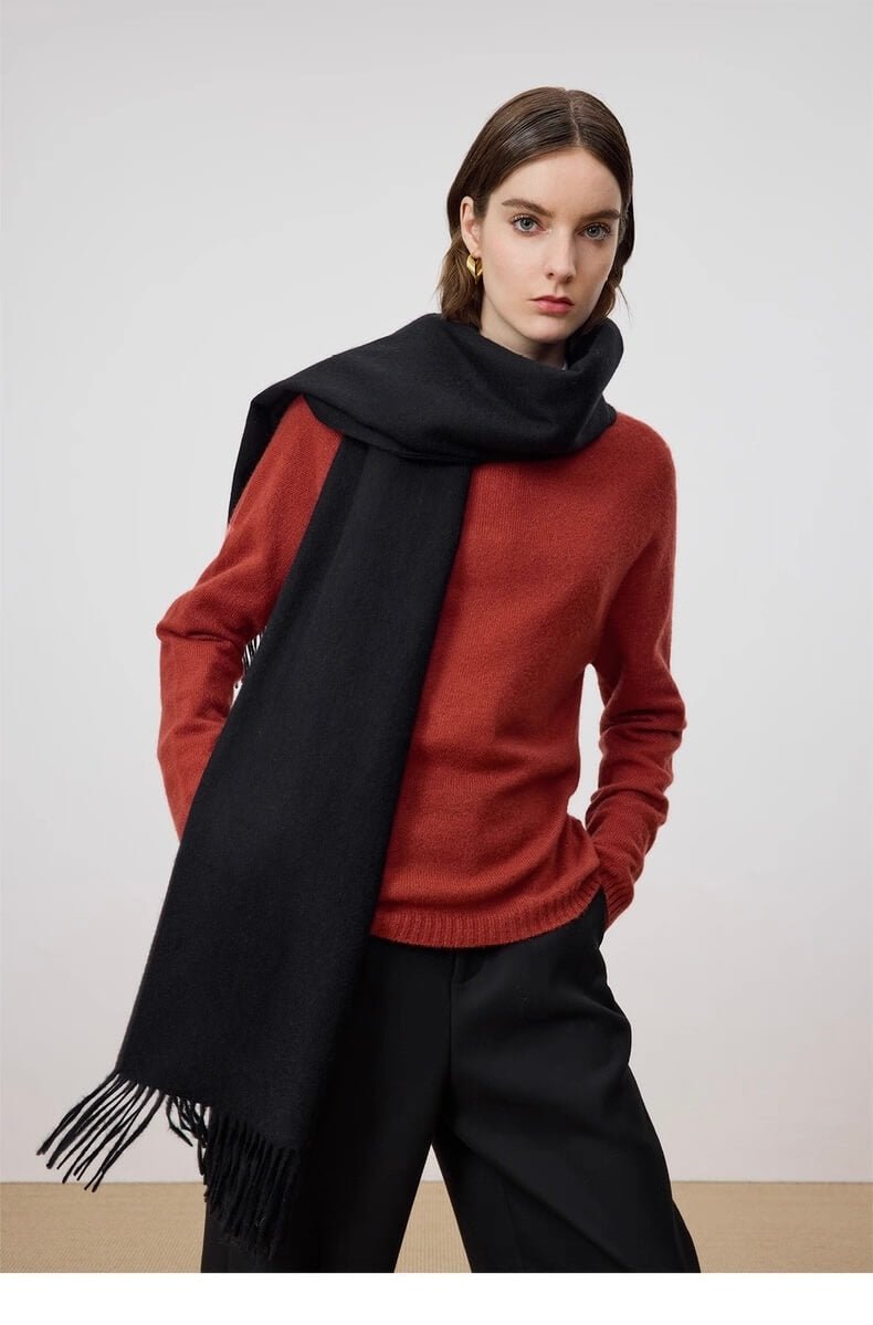 Water wave pattern cashmere shawl with delicate fringes