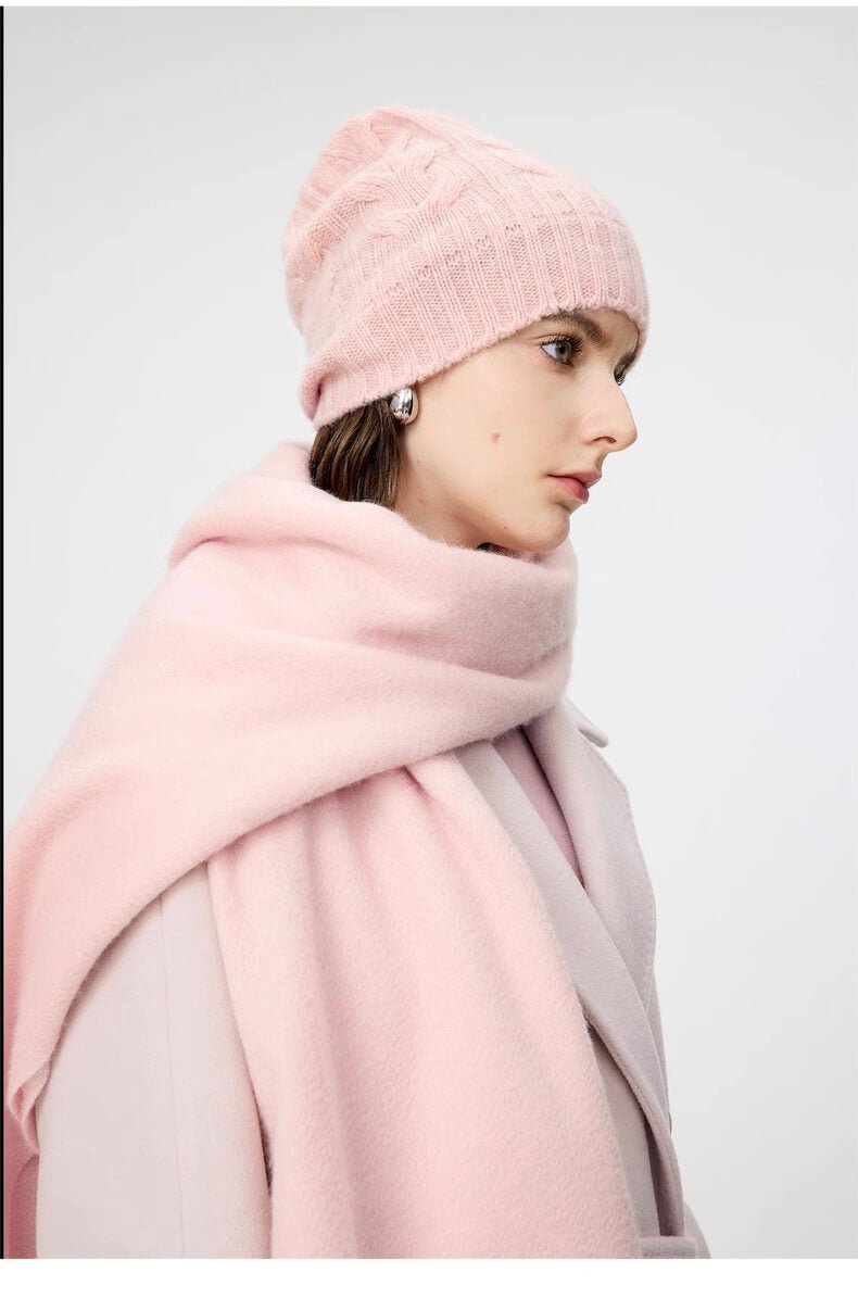 Lightweight luxury cashmere shawl draped over shoulders