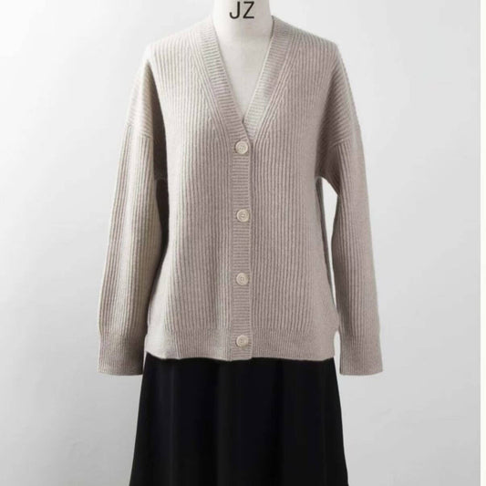100% Women’s Chunky Cashmere V-Neck Cardigan， softest cashmere sweater