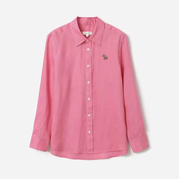 women oversized 100% linen shirt peach pink embroidered horse detail