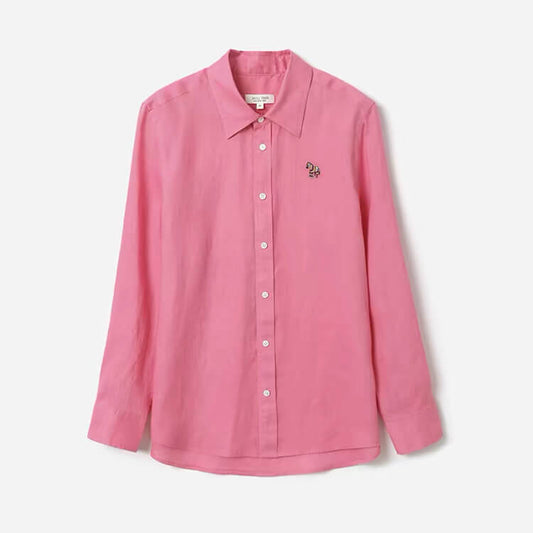 women oversized 100% linen shirt peach pink embroidered horse detail