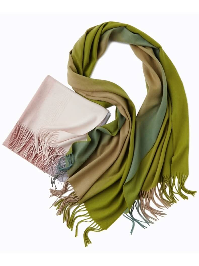 Women's Luxury Pure Cashmere Scarf in green and pink color, The best Christmas and New Year gift for your lover and friends.