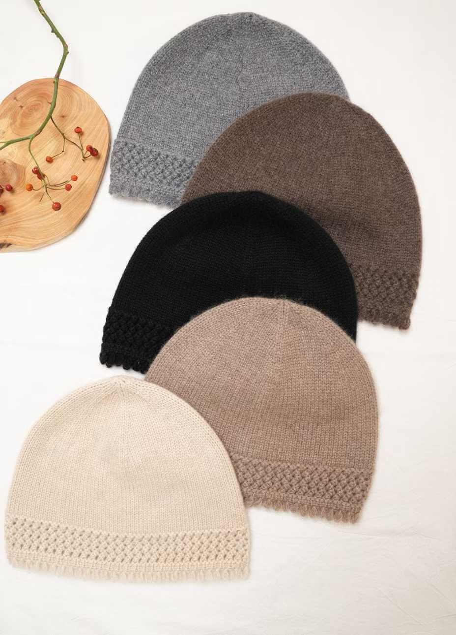 Women’s 100% cashmere knit hat with tassel edge – soft, warm winter beanie for women
