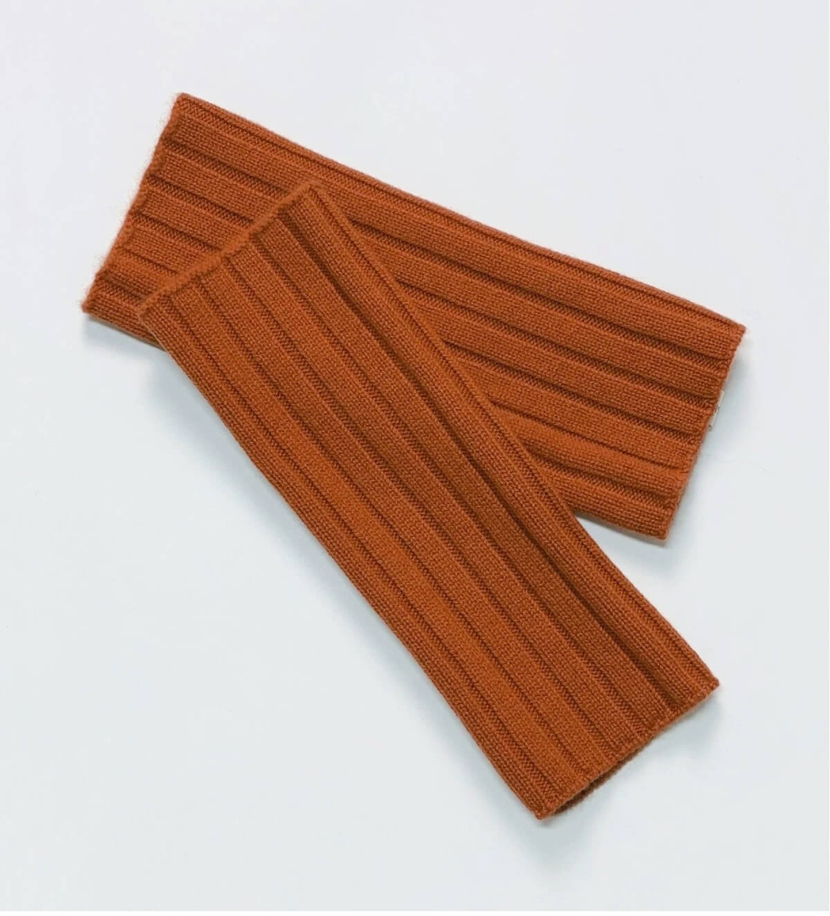 women's cashmere fingerless gloves with rib knit in orange 