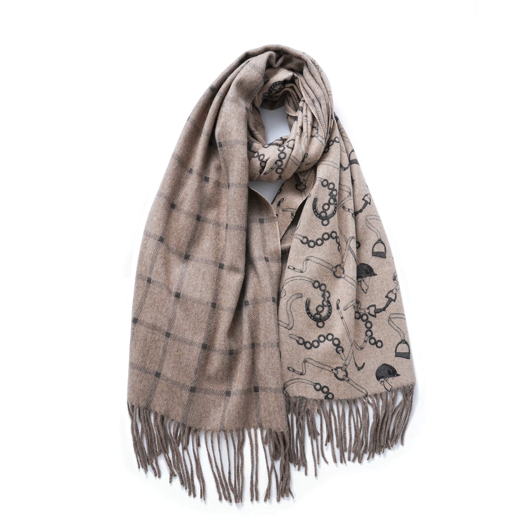 Reversible 100% Cashmere Scarf Wrap in brown